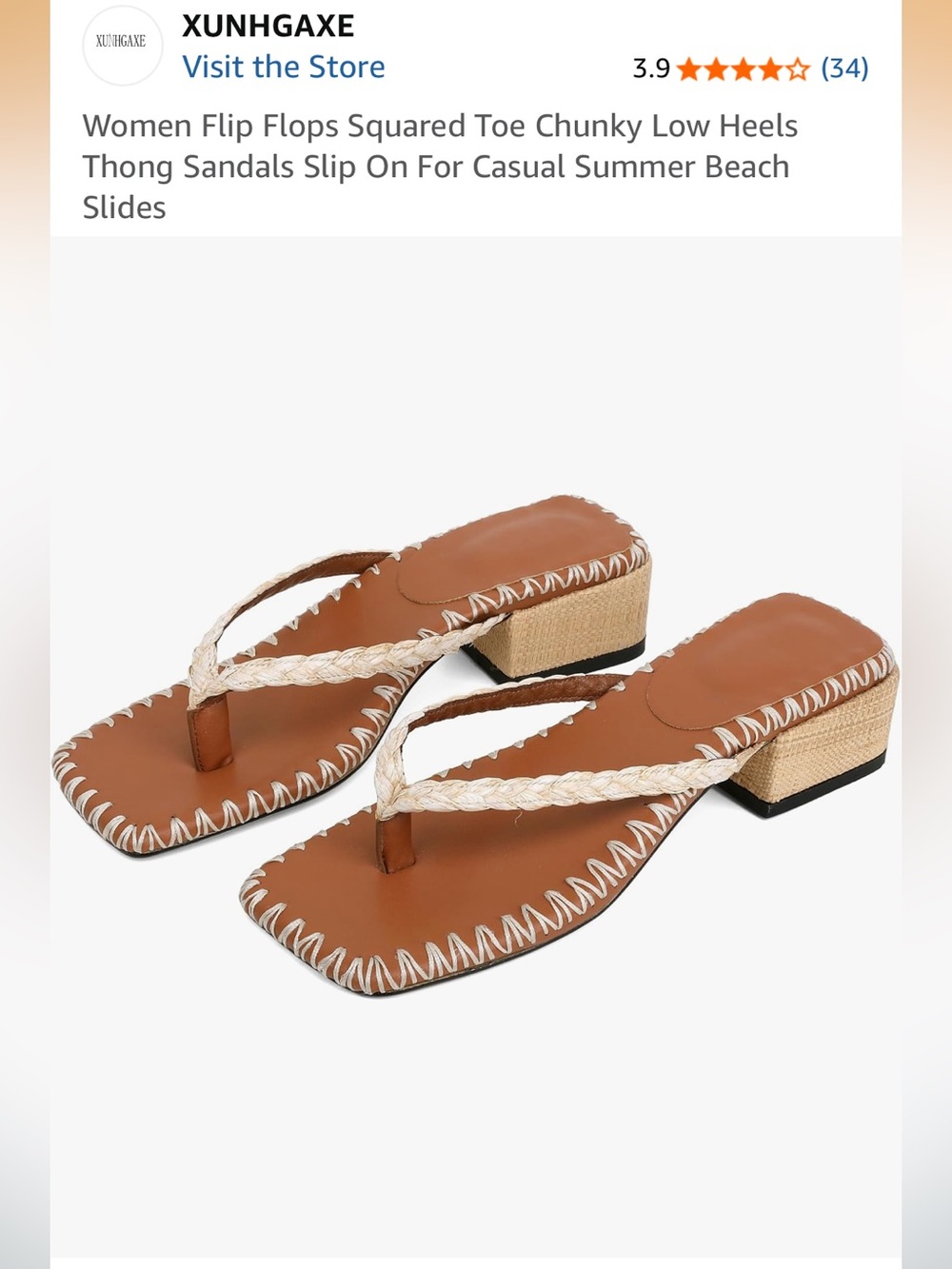 Flip Flops Squared Toe Chunky Heels Sandals